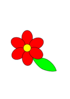 Flower six red petals black outline green leaf