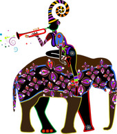 Illustration African girl riding elephant