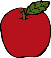 Red Apple Food Fruit Leaf Cartoon