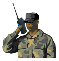Soldier with walkie talkie radio