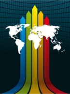World map on a rainbow arrow background